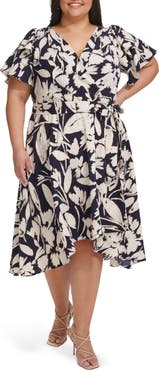 DKNY Double Flutter Sleeve Faux Wrap Dress