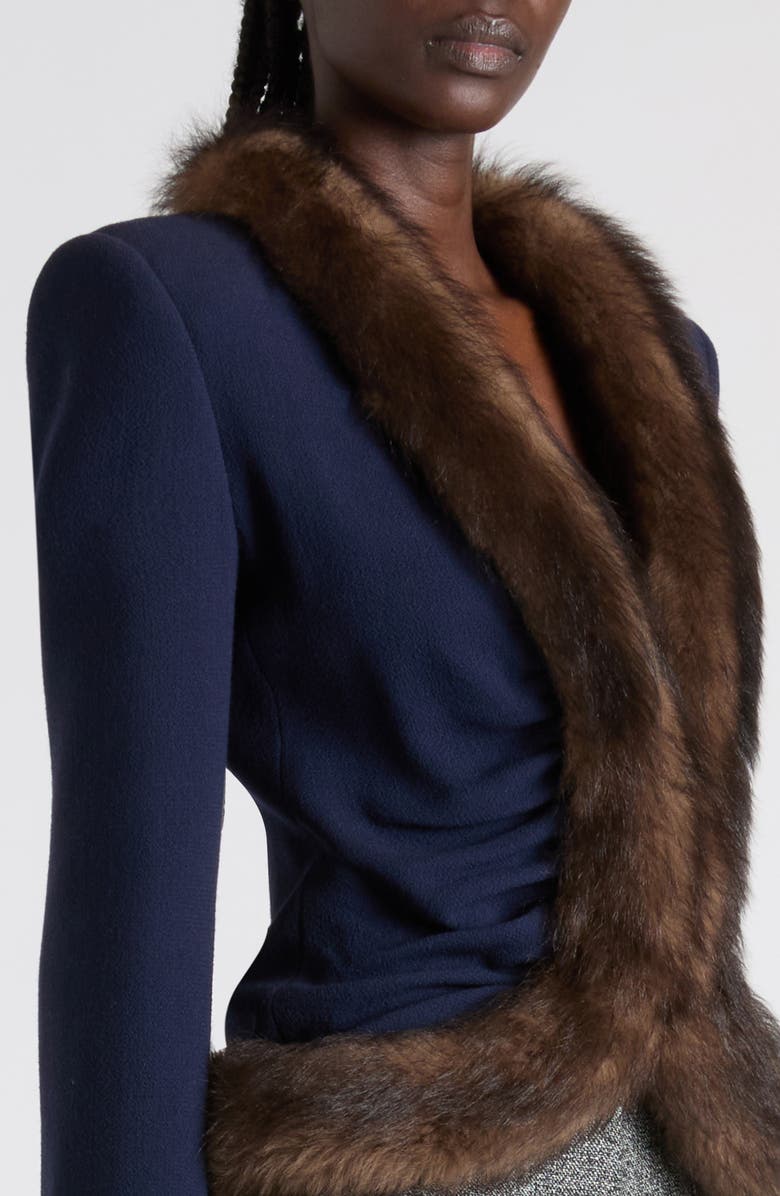 Valentino Genuine Shearling Trim Wool Cutaway Jacket, Alternate, color, Dark Purple