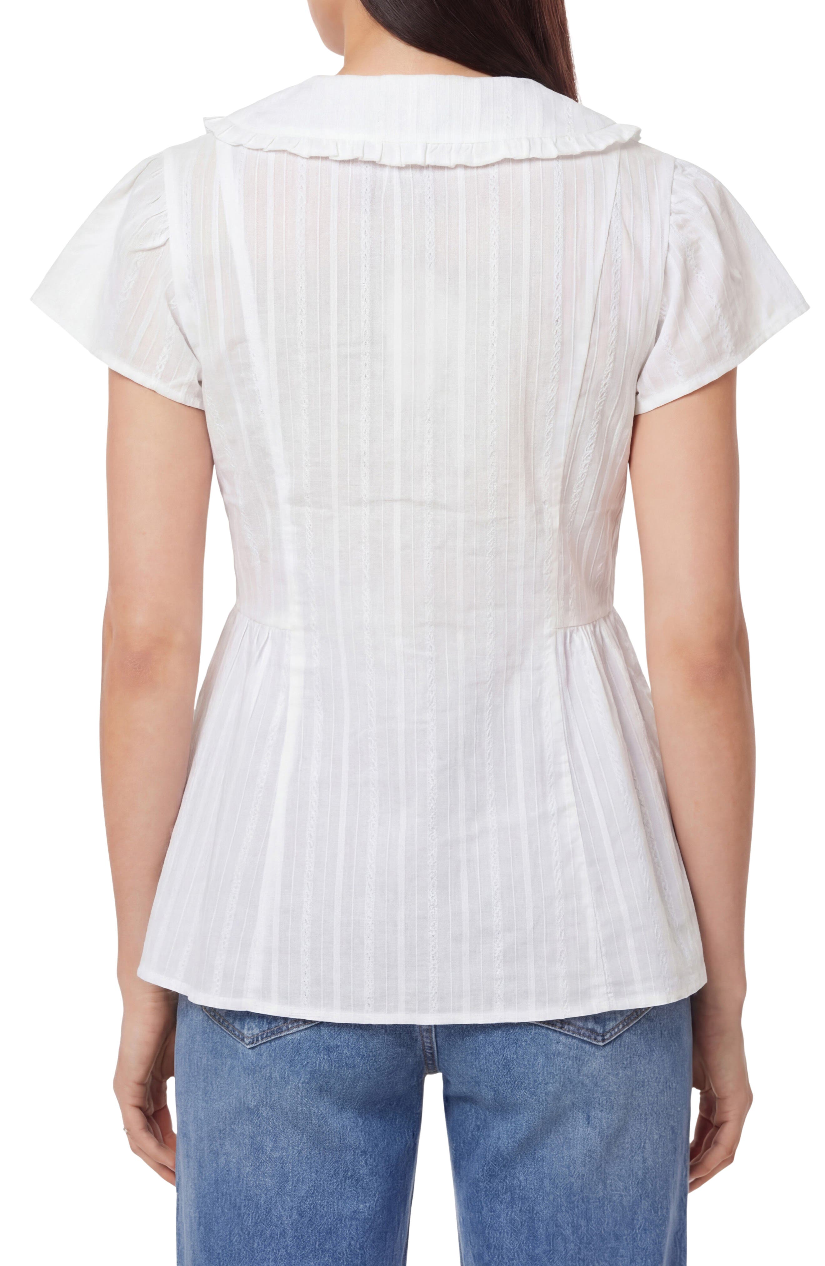 Peter Pan Collar Cap Sleeve Button-Up Top - image 2