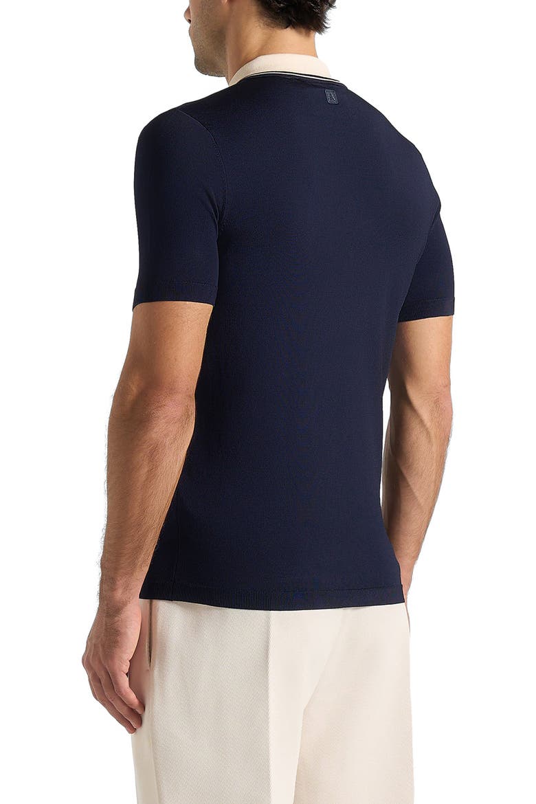 Roux Contrast Detail Luxe Knit Polo Shirt, Alternate, color, Navy