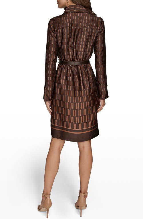 Donna Karan Geo Print Long Sleeve Satin Dress In Multi
