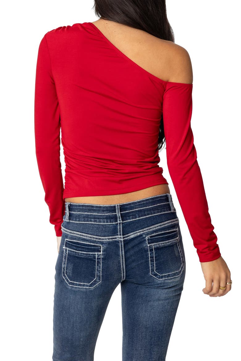 Ronnie Ruched One-Shoulder Long Sleeve Top, Alternate, color, RED