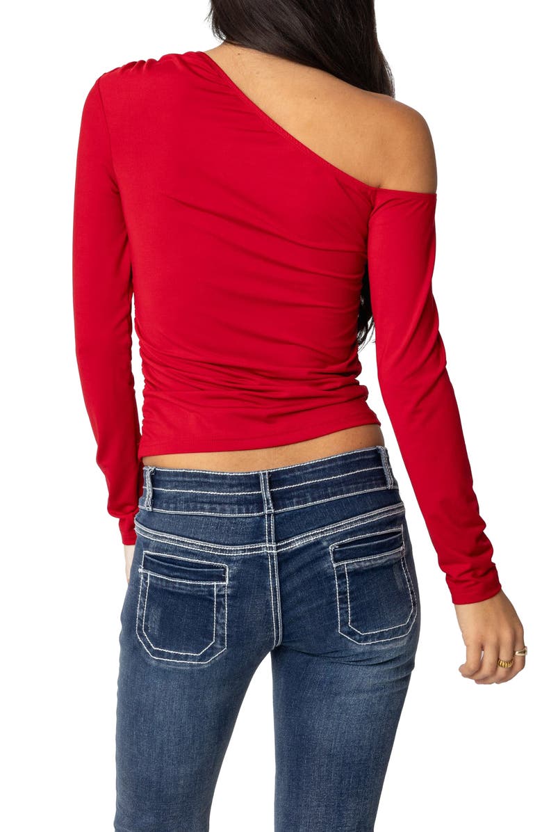 EDIKTED Ronnie Ruched One-Shoulder Long Sleeve Top, Alternate, color, Red
