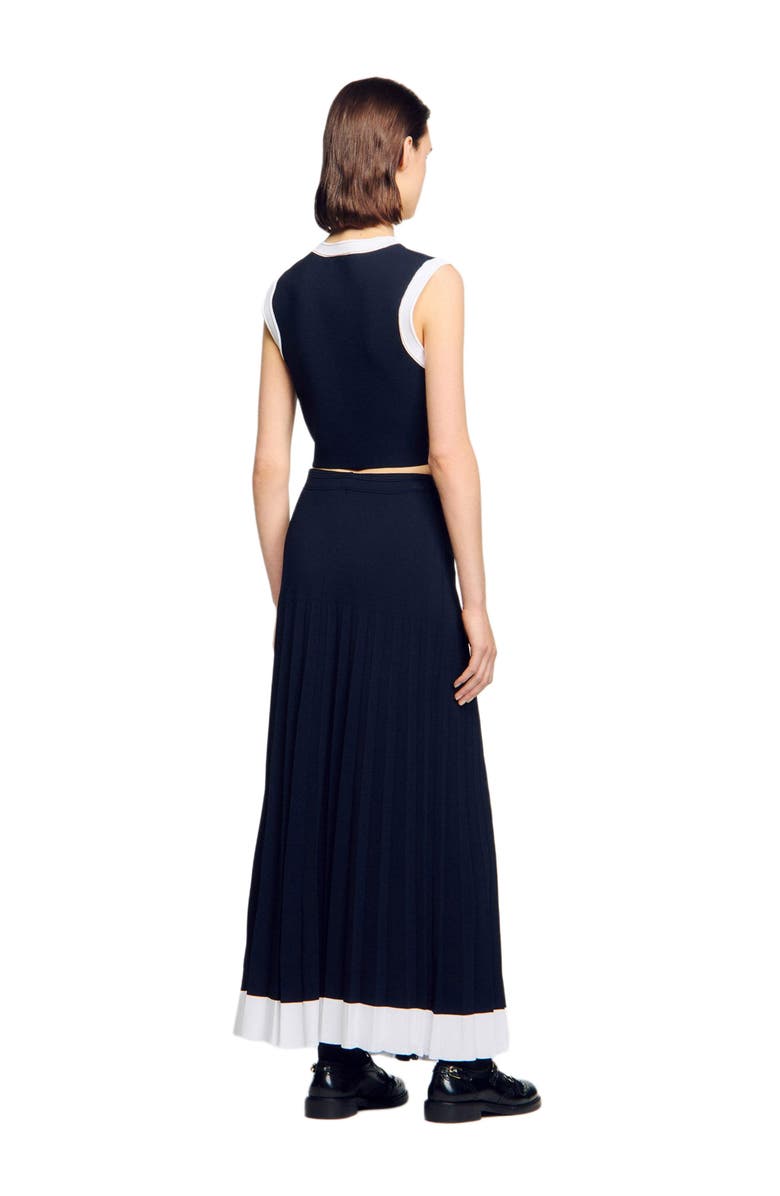 SANDRO Long two-tone knit skirt, Alternate, color, Navy Blue
