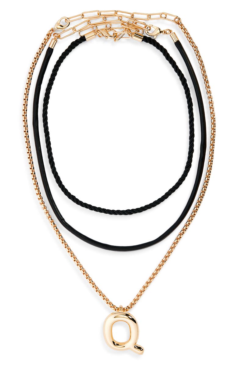 Open Edit Set of 3 Interchangeable Initial Pendant Necklaces, Main, color, Q- Black- Gold