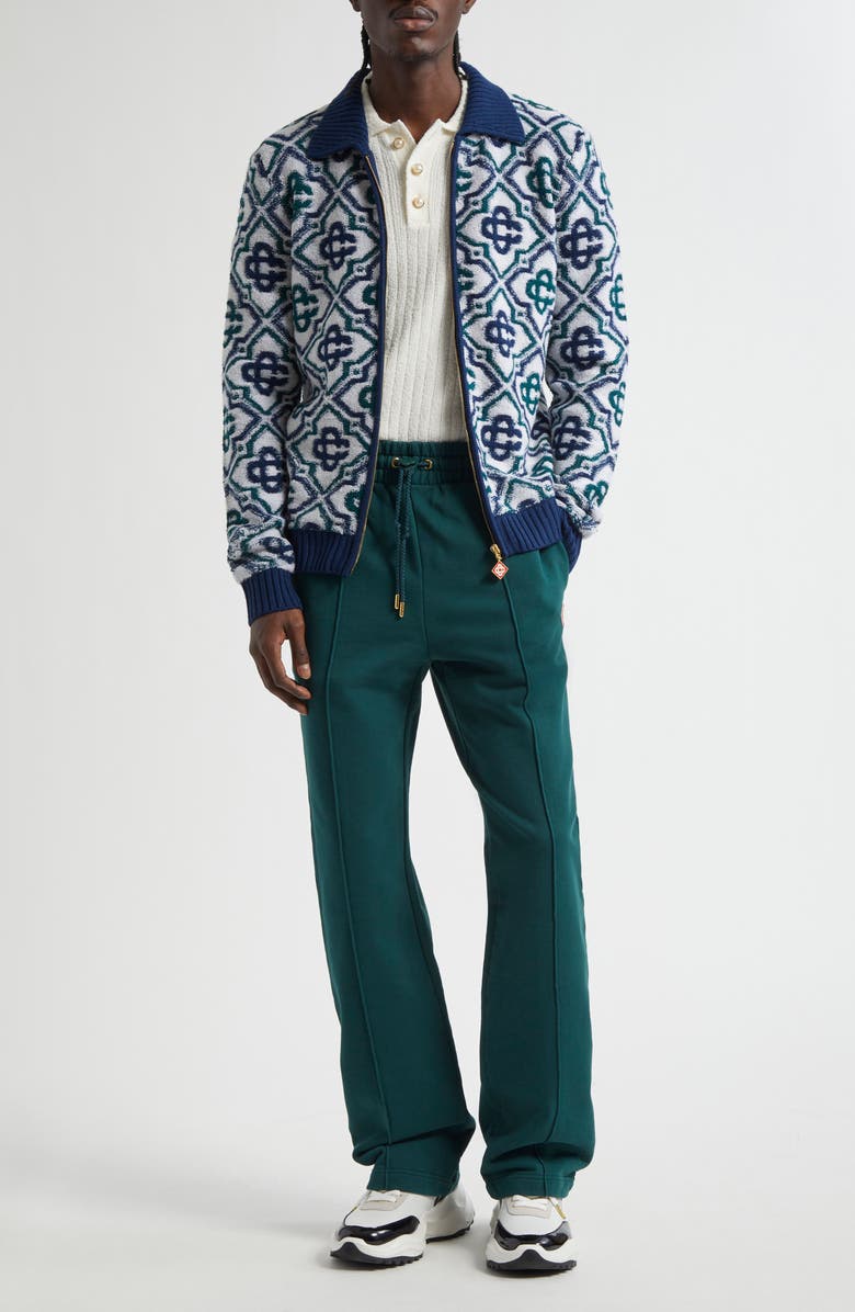 Casablanca Monogram Jacquard Merino Wool Blend Zip Cardigan, Alternate, color,