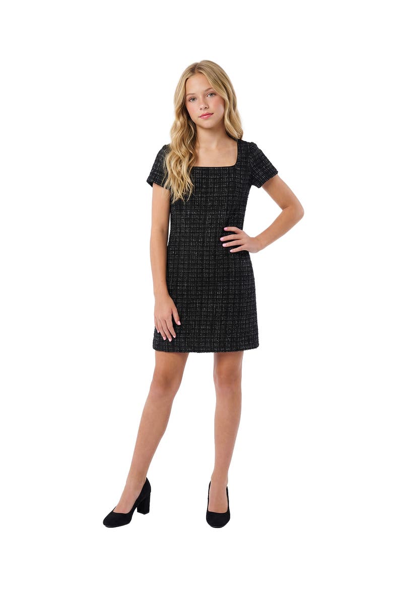 Kids' Short Sleeve Boucle Dress, Main, color, Black
