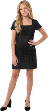 Un Deux Trois Kids' Short Sleeve Boucle Dress