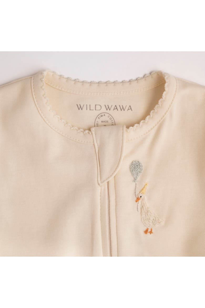 Pima Embroidered Footless Sleeper, Alternate, color, Goose