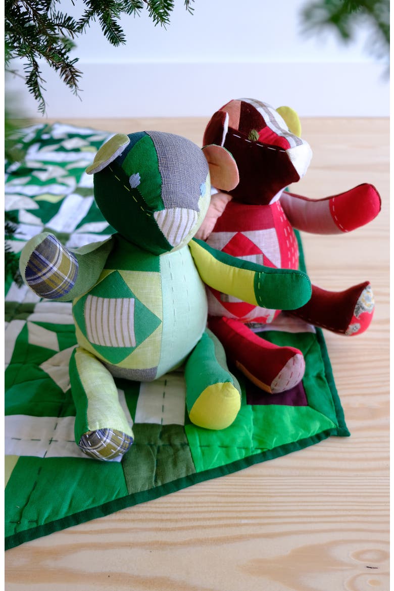 Patchwork Linen Blend Teddy Bear (Limited Edition) (Nordstrom Exclusive), Alternate, color, MULTI/ GREEN