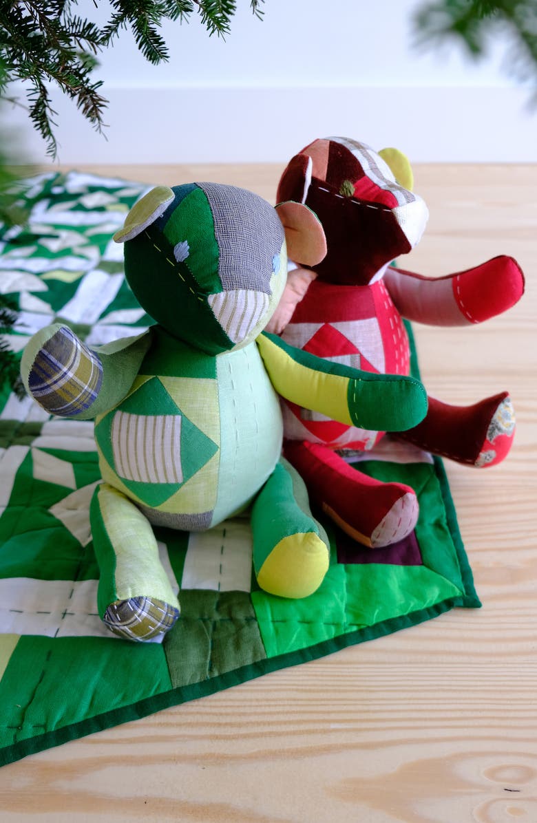 Thompson Street Studio Patchwork Linen Blend Teddy Bear, Alternate, color,