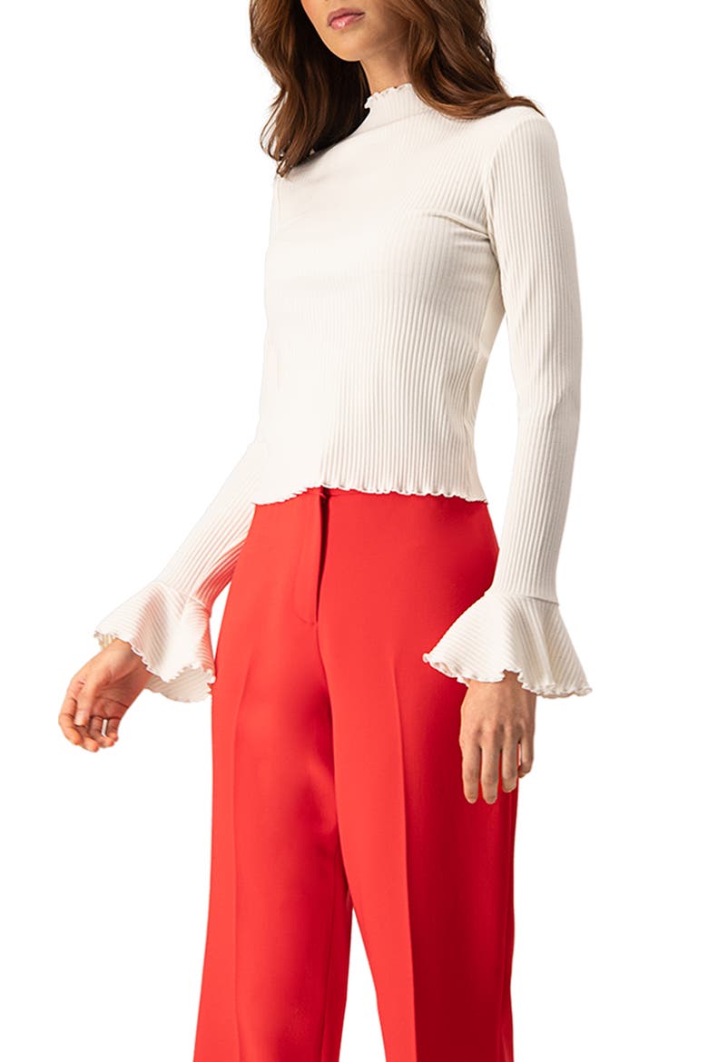 Ribbed Long-Sleeve Top with Flared Cuffs, Alternate, color, Natural