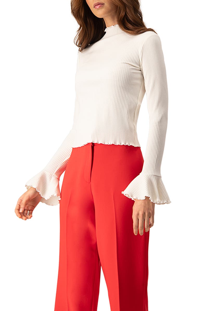 IVONNE Ribbed Long-Sleeve Top with Flared Cuffs, Alternate, color, Natural