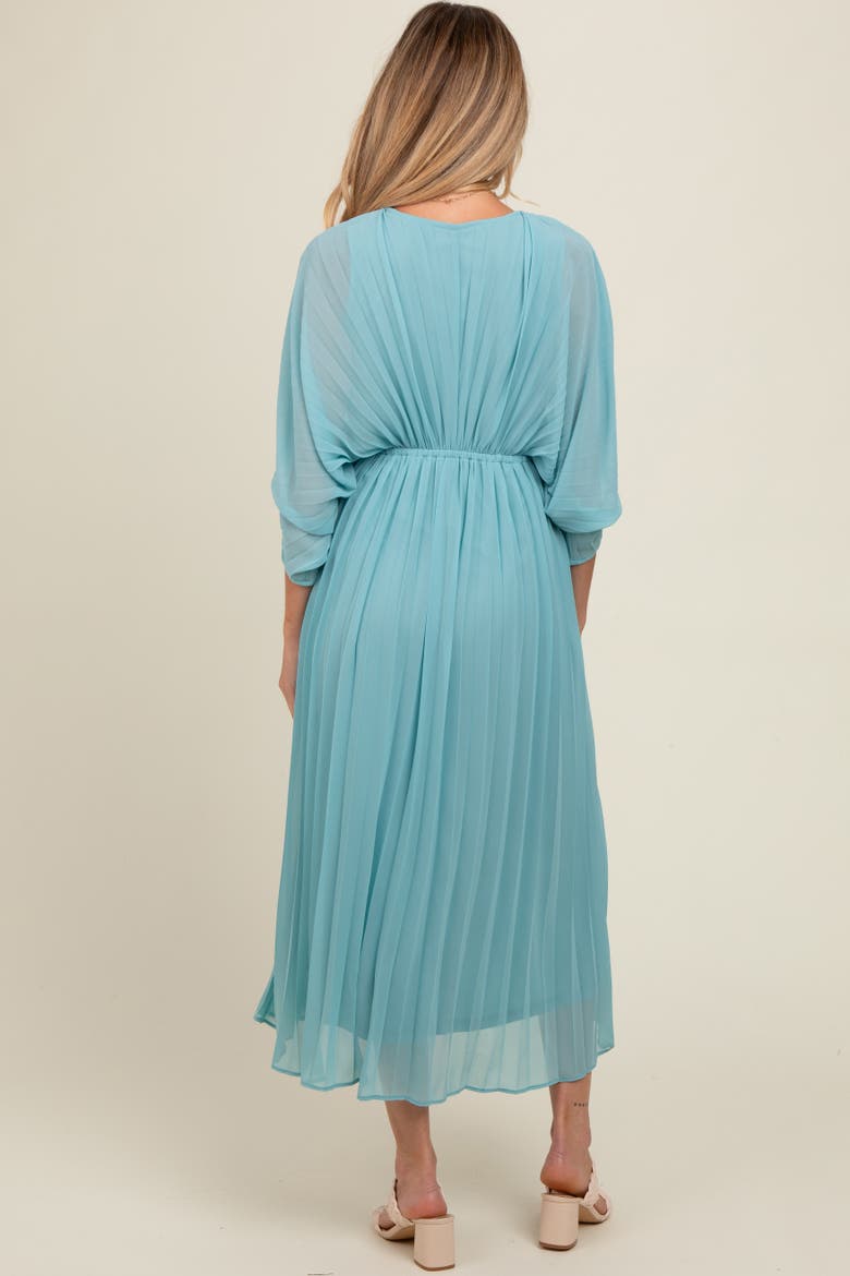 Pleated V Neck Maxi Dress, Alternate, color, Blue
