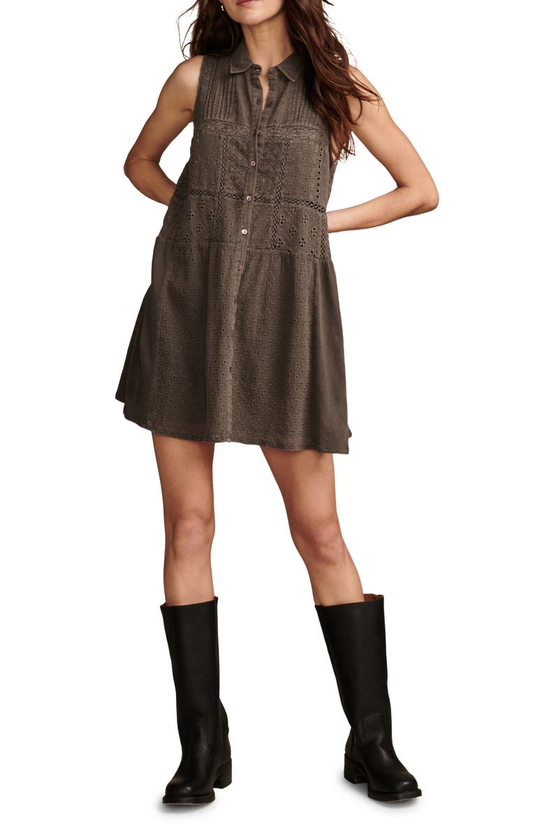 Lucky Brand Embroidered Cotton Shift Dress, Main, color, Raven