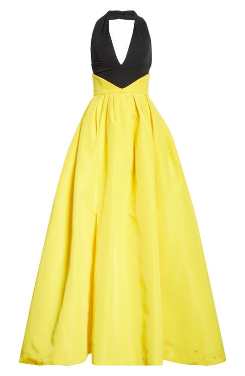 Carolina Herrera Bicolor Halter Neck Silk Ballgown In Taxi Cab Multi