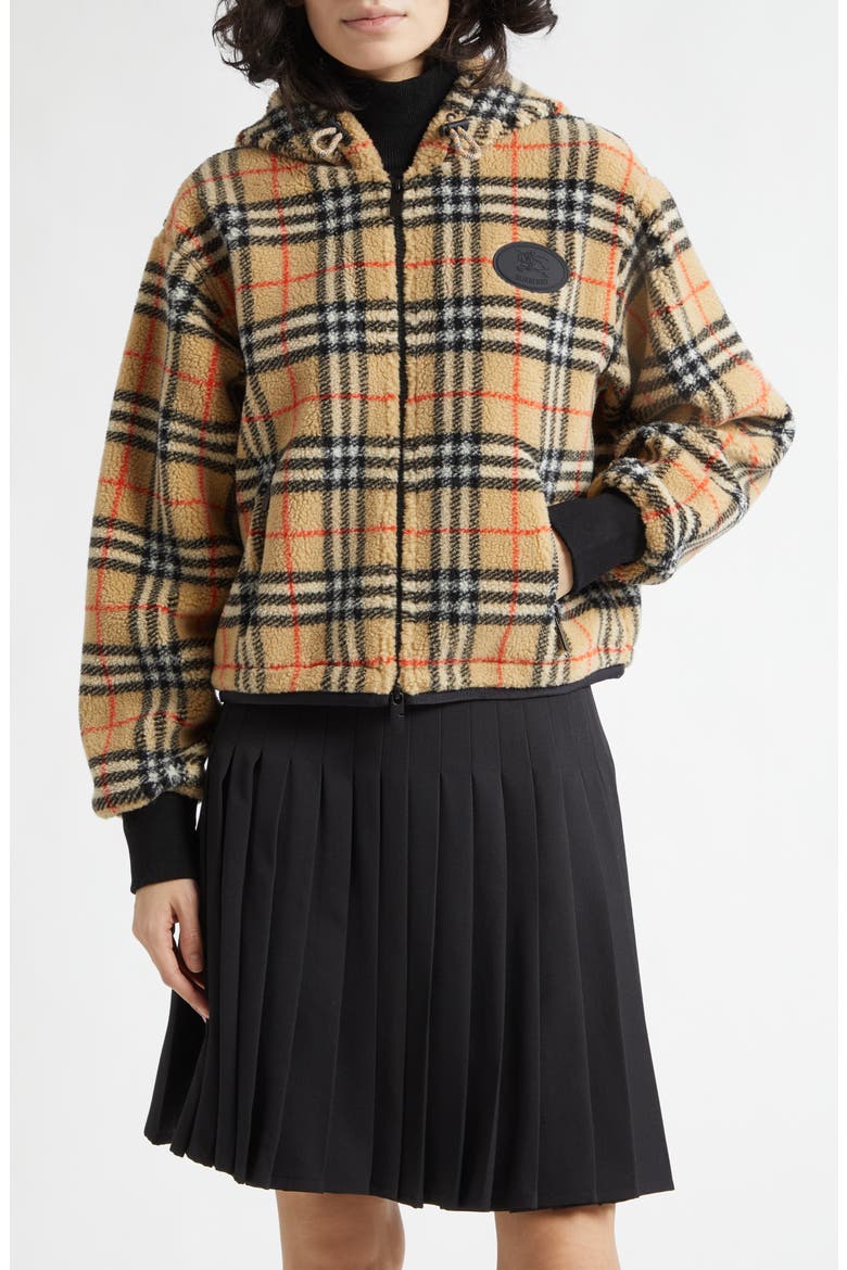 Fiona Check Fleece Crop Jacket, Main, color, SAND IP CHECK