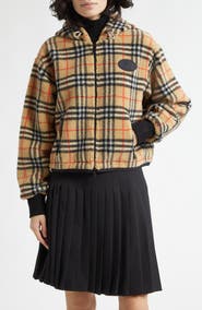Burberry Fiona Check Fleece Crop Jacket