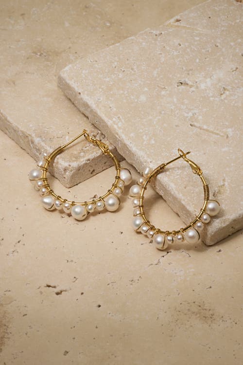 Untamed Petals Marin Pearl Wrapped Hoop Earrings In Gold