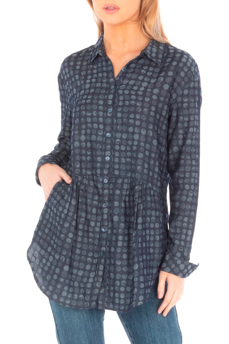 Polka Dot Button-Up Tunic, Main, color, INDIGO