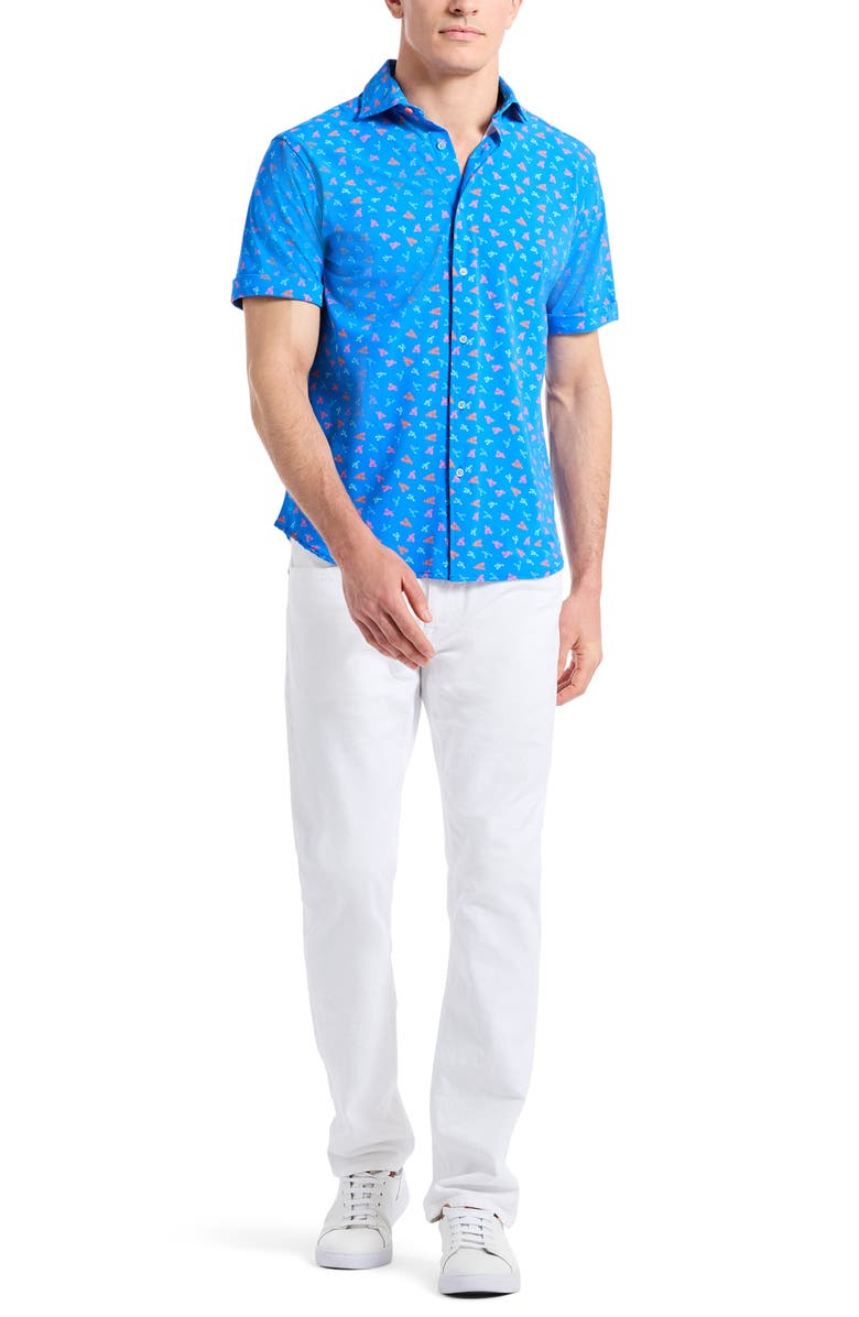 Robert Graham Lobster Roll Knit Short Sleeve Button-Up Shirt, Alternate, color, Blue