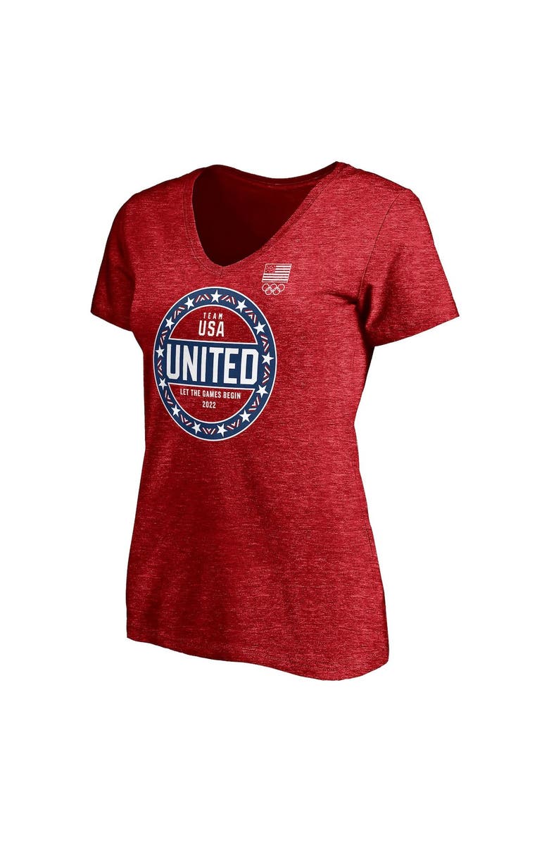 FANATICS Women's Fanatics Branded Heathered Red Team USA 2022 Winter Olympics Circle Star Tri-Blend V-Neck T-Shirt, Alternate, color,