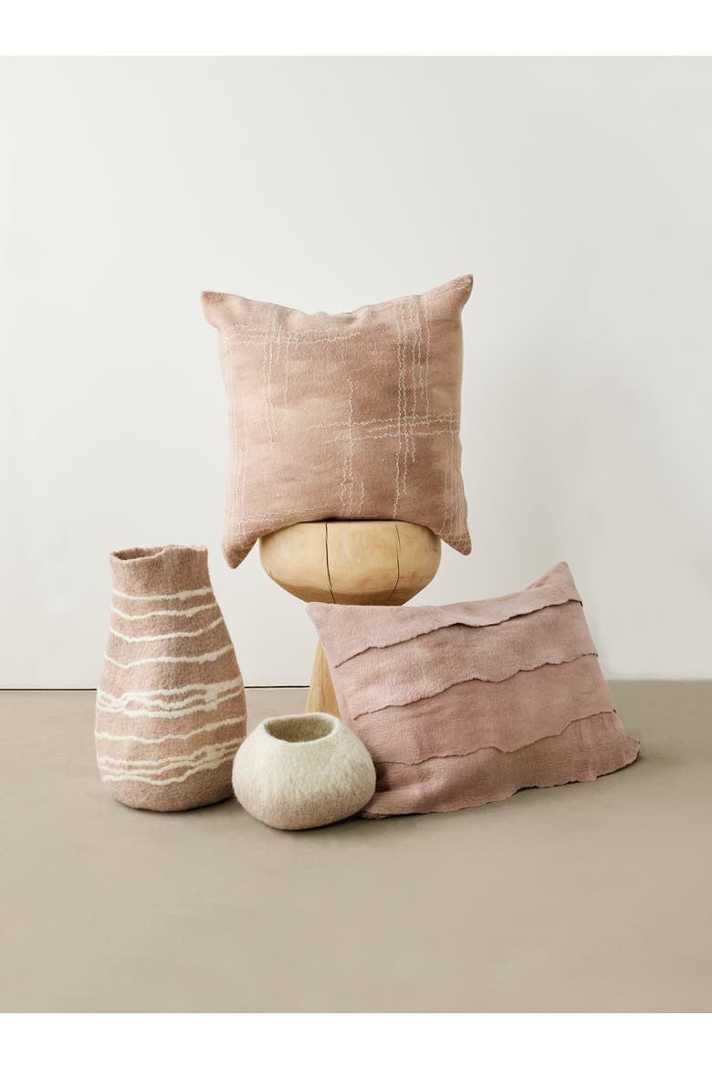 Linear Dusty Rose Hand-Felted Merino Wool Throw Pillow - Cover Only, Main, color, Natural
