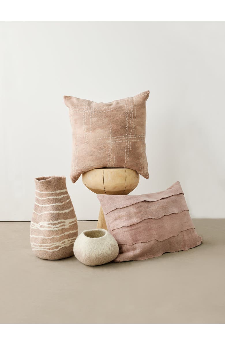 kanju Interiors Linear Dusty Rose Hand-Felted Merino Wool Throw Pillow - Cover Only, Main, color, Natural