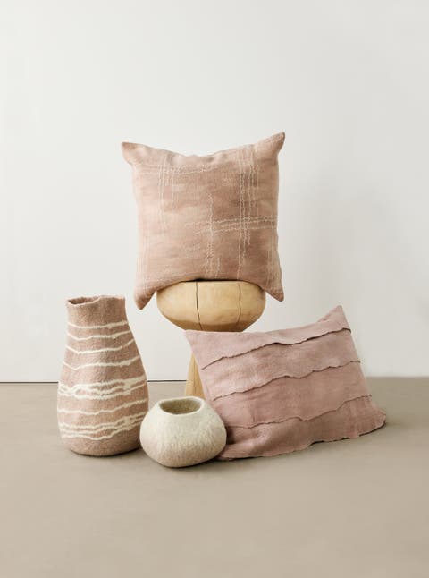 Linear Dusty Rose Hand-Felted Merino Wool Throw Pillow - Cover Only