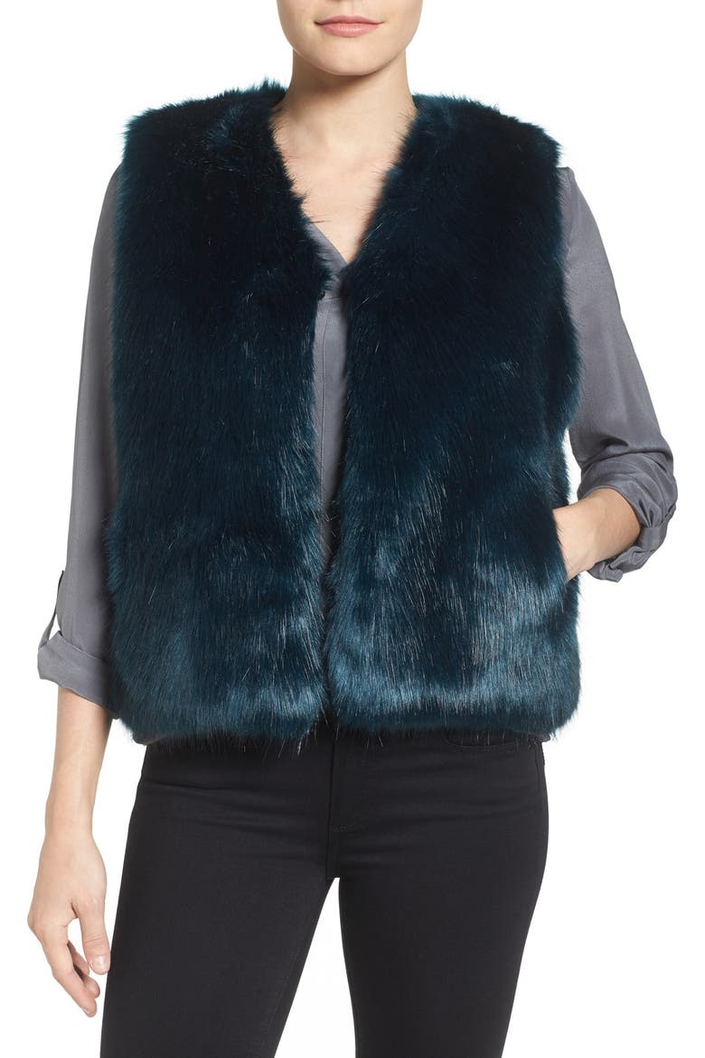Faux Fur Vest, Main, color, TURQUOISE