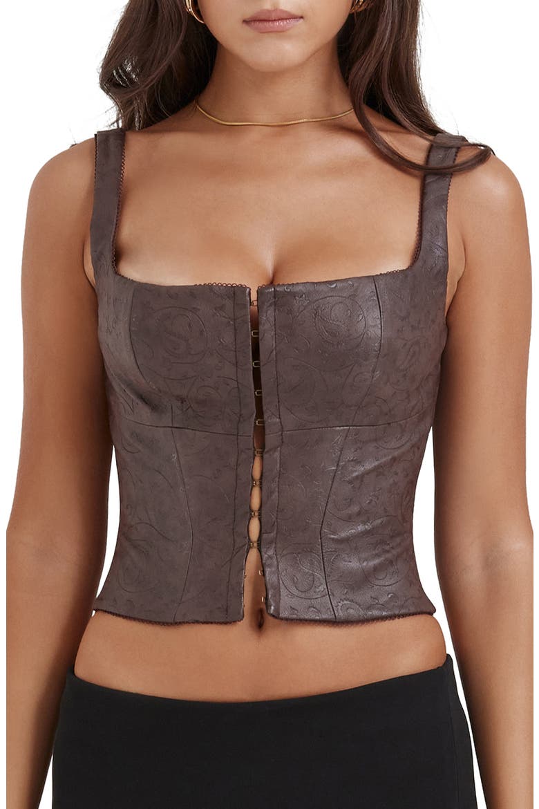 Faux Leather Crop Corset Tank, Main, color, BROWN LEATHER
