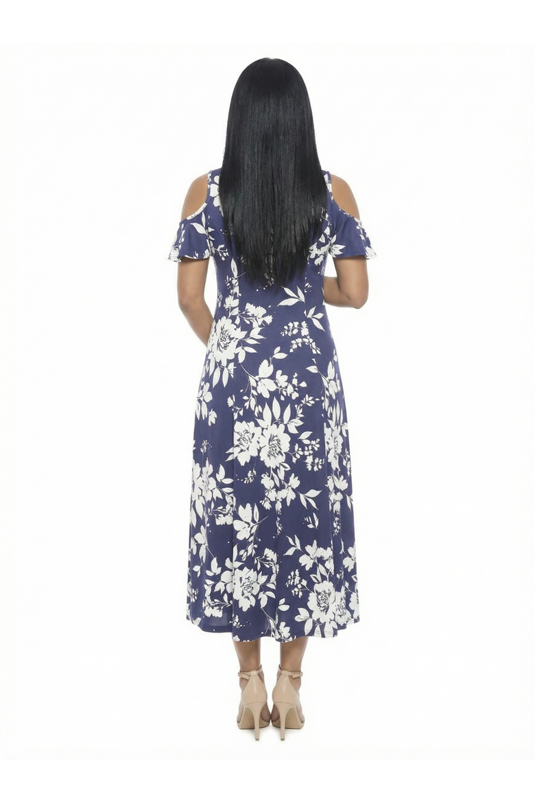 Maternity Floral Ruffle Sleeve Cold Shoulder A-Line Maxi Dress, Alternate, color, Navy Multi