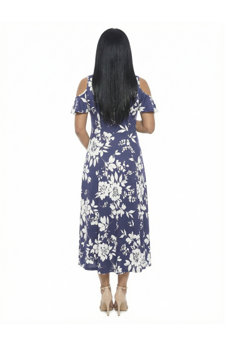 24seven Comfort Apparel Maternity Floral Ruffle Sleeve Cold Shoulder A-Line Maxi Dress, Alternate, color, Navy Multi