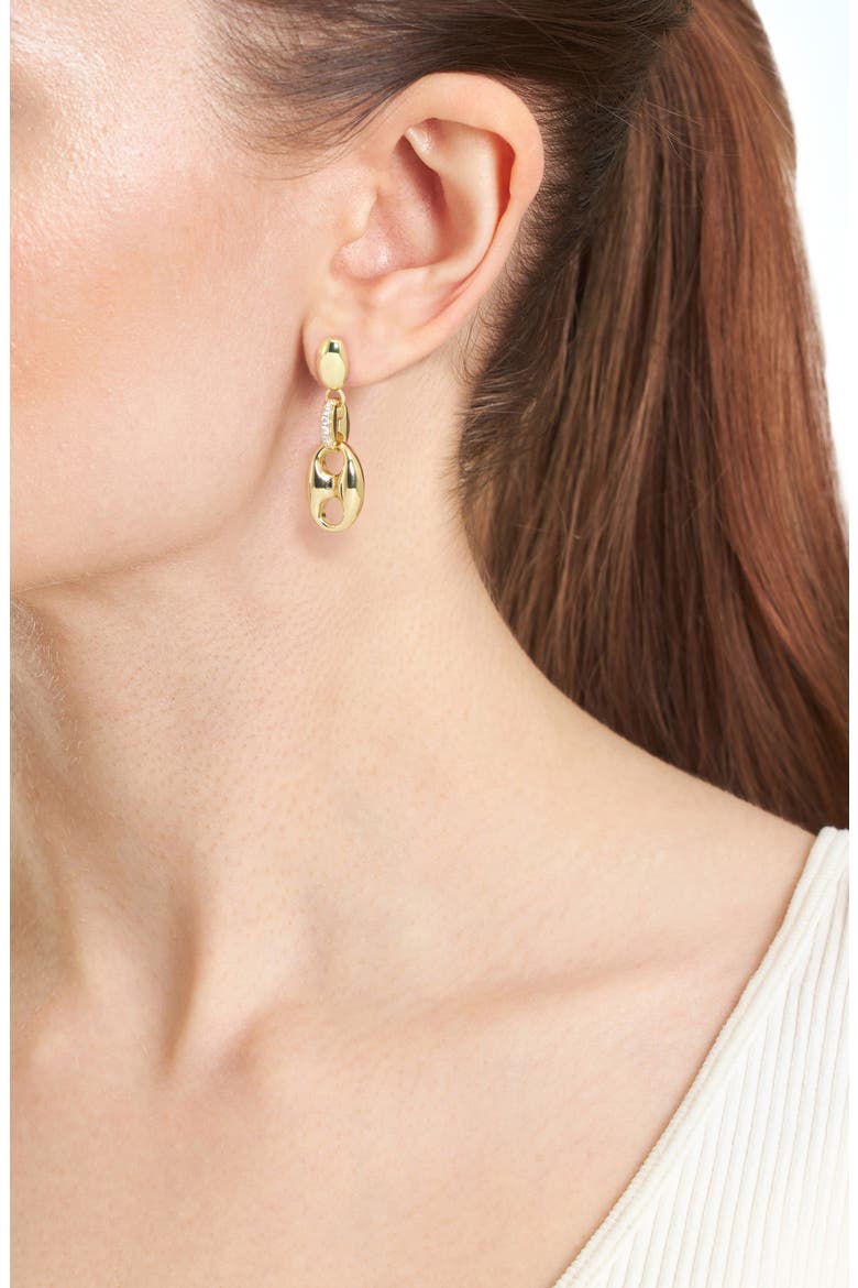 Puffy Mariner Cubic Zirconia Drop Earrings., Alternate, color, GOLD