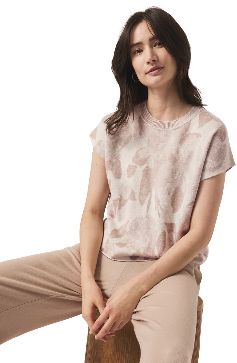 Splendid Flora Floral Jacquard Short Sleeve Sweater, Alternate, color, Natural Multi Floral