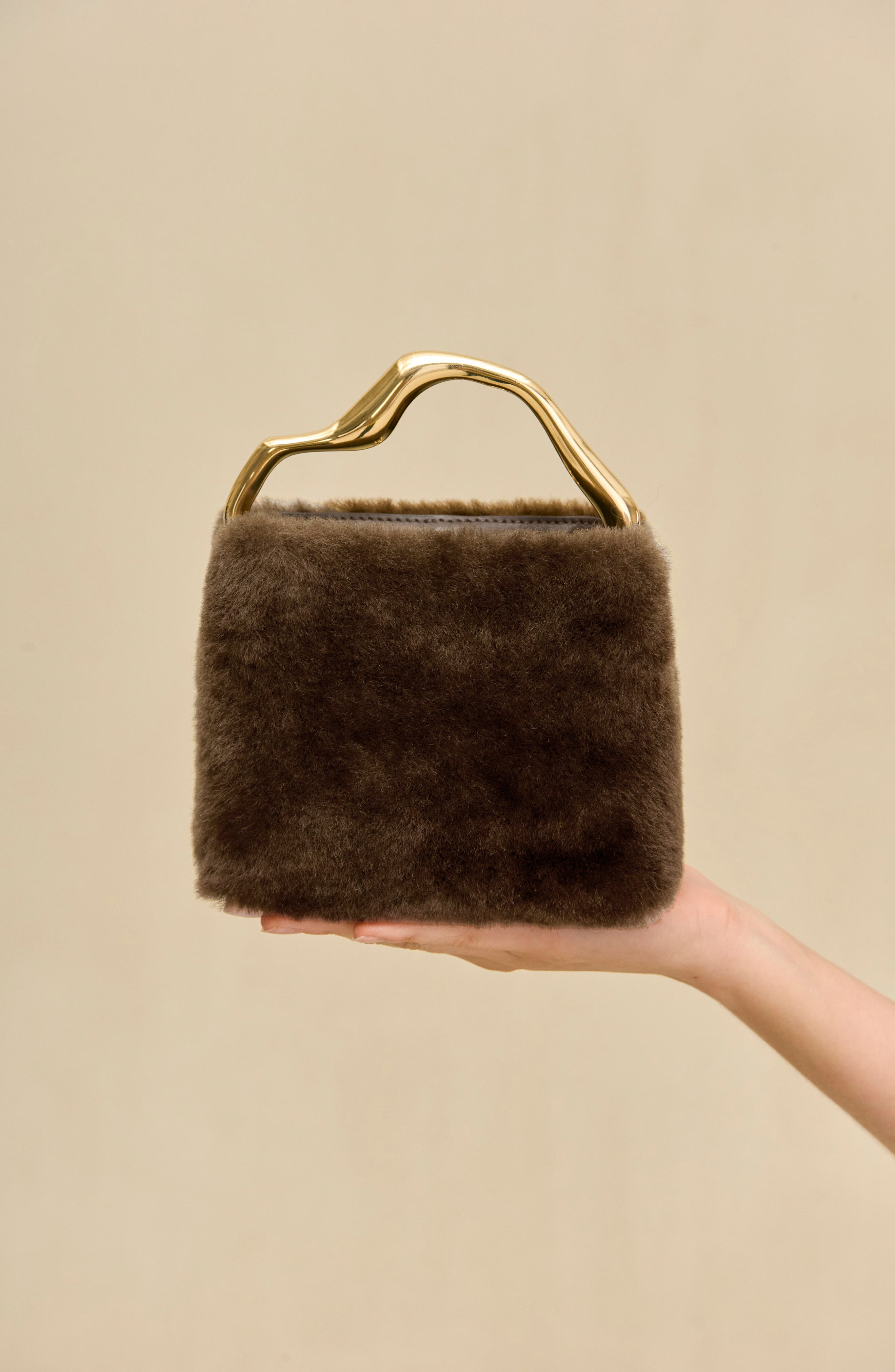 Solene Mini Shearling Top Handle Bag, Alternate, color, LUWAK