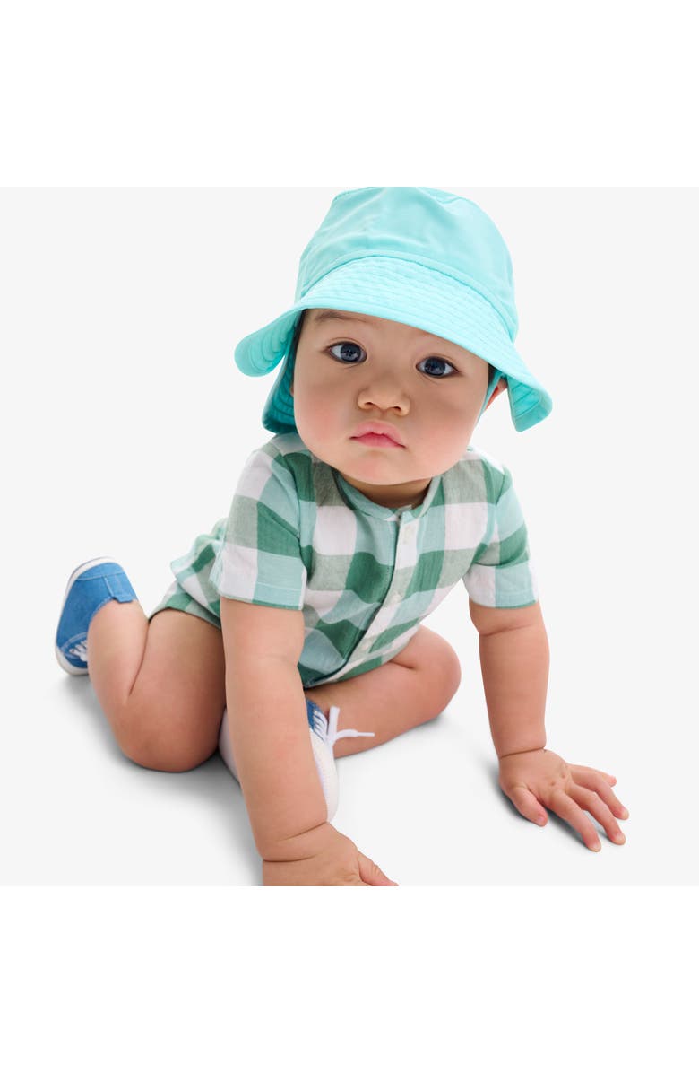 Primary Baby Henley Picnic Shortie In Gingham, Alternate, color, Chive Sunwashed Teal Gingham