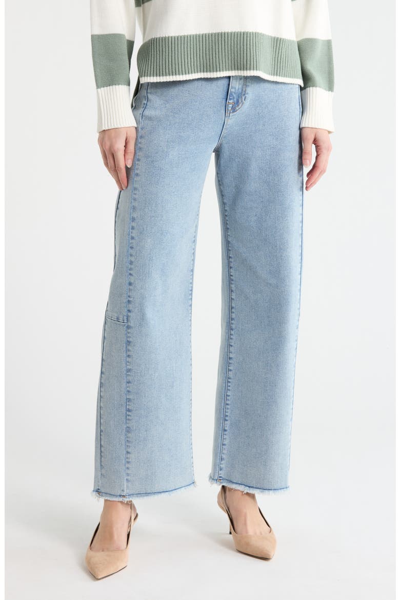 Stella Frayed High Waist Ankle Barrel Jeans, Main, color, LIGHT WASH