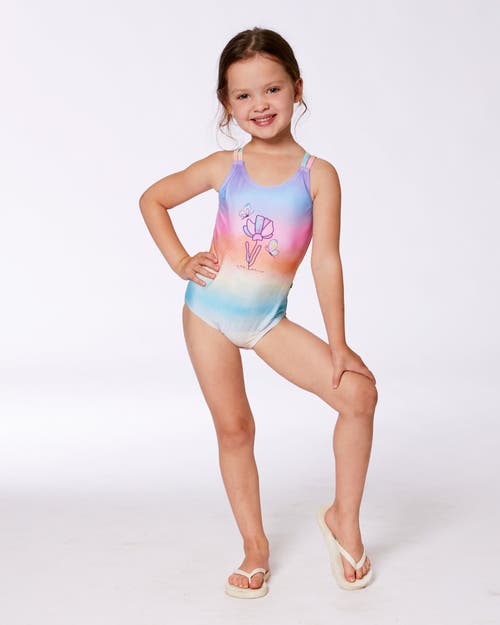 DEUX PAR DEUX DEUX PAR DEUX GIRL'S PRINTED ONE-PIECE SWIMSUIT FLOWERS ON MULTICOLORED BACKGROUND 