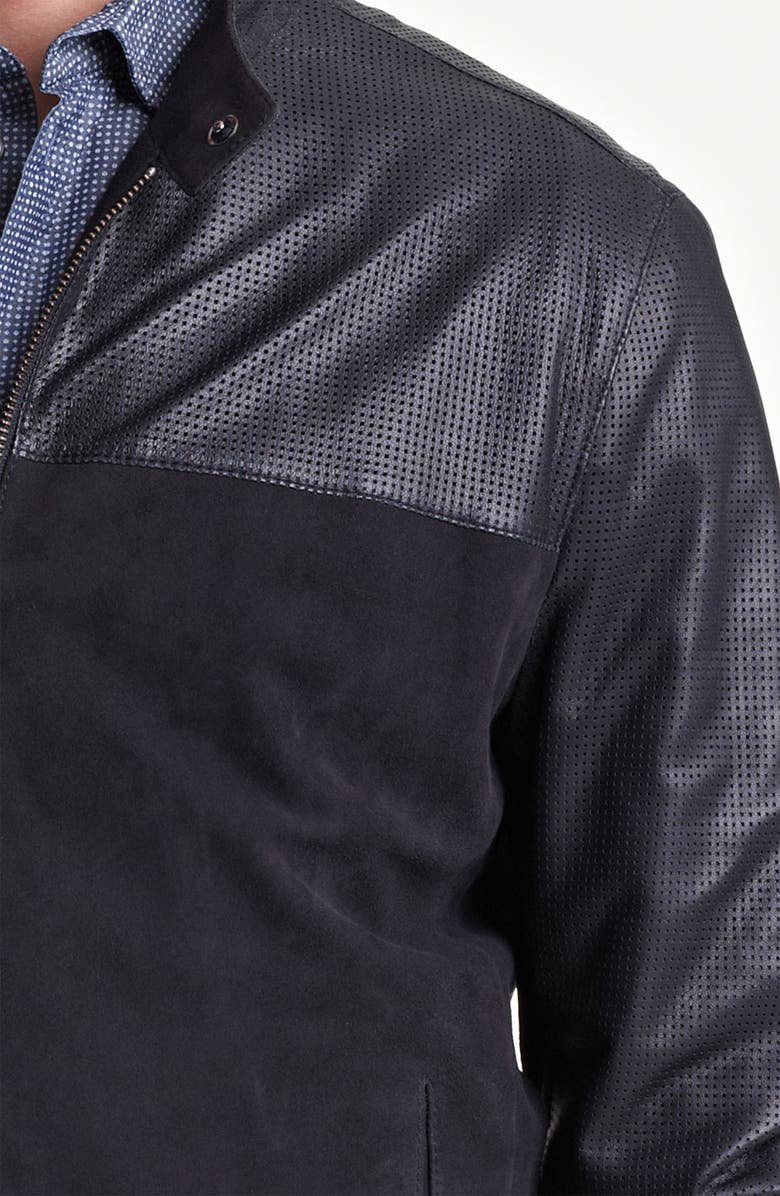 Emporio Armani Armani Collezioni Perforated Lambskin Leather Jacket, Alternate, color, 