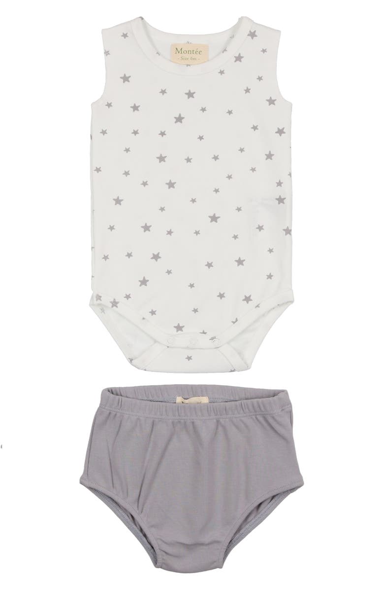 Manière Cotton Tank Top & Bloomers Set, Main, color, Grey