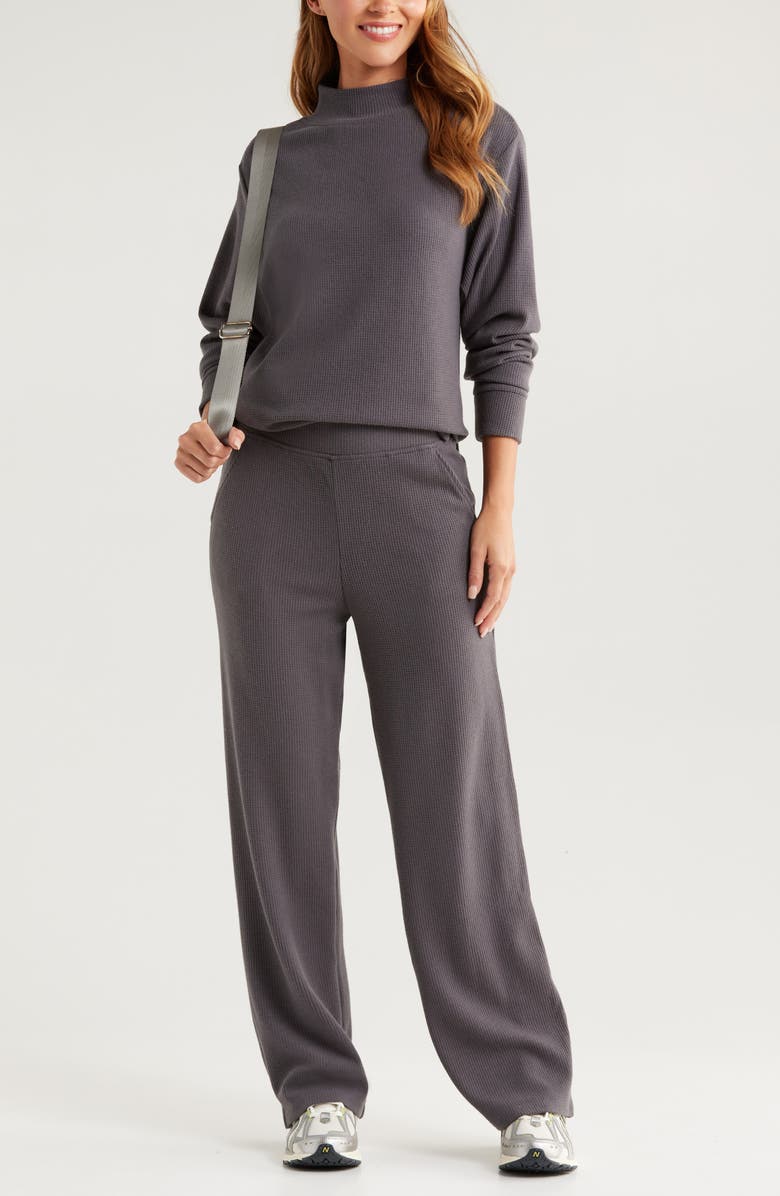 Zella Cozy Waffle Knit Pants, Alternate, color, Grey Forged