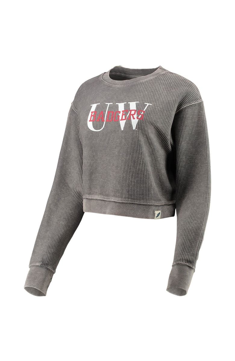 LEAGUE COLLEGIATE WEAR Women's League Collegiate Wear Graphite Wisconsin Badgers Classic Corded Timber Crop Pullover Sweatshirt, Alternate, color, 
