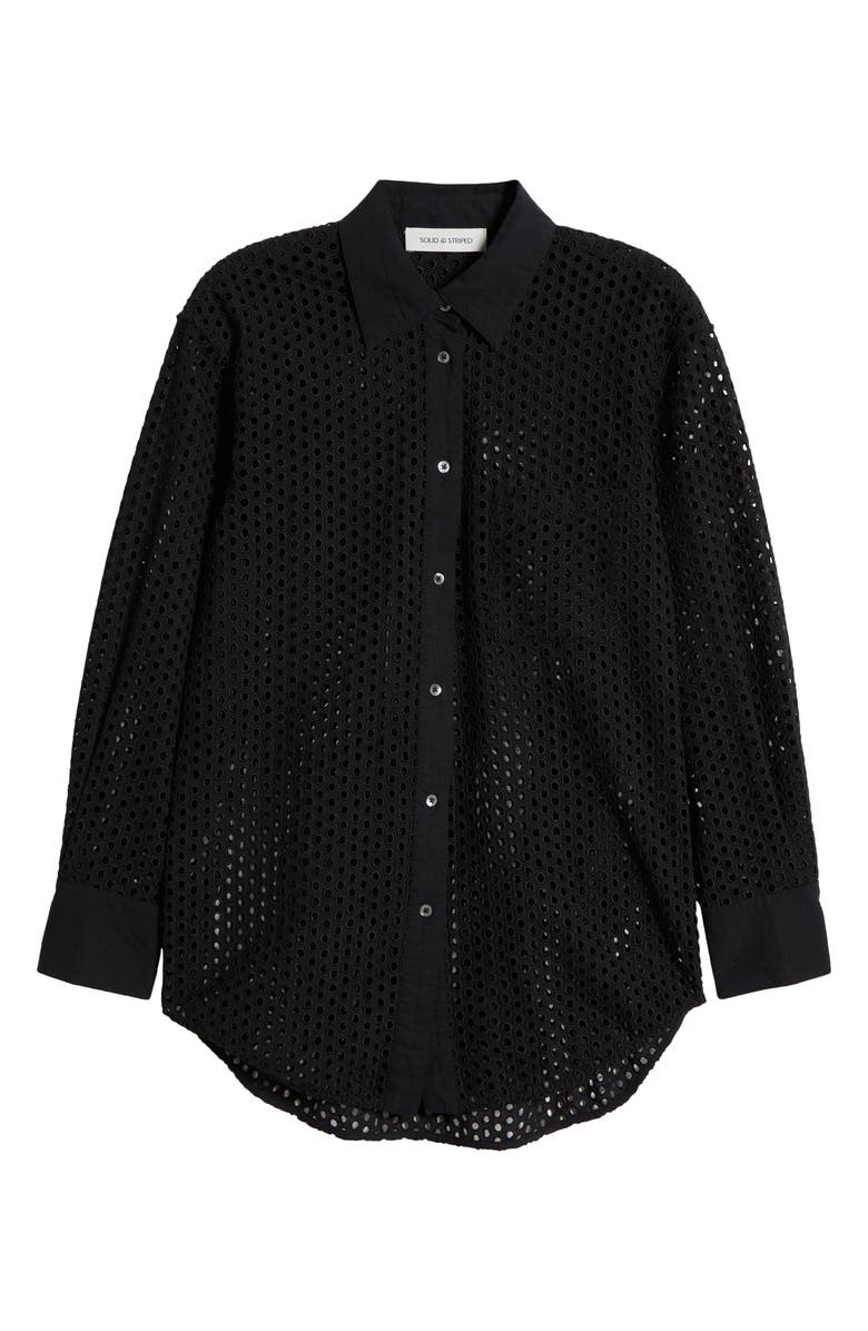 Solid & Striped The Bronte Embroidered Eyelet Long Sleeve Cover-Up Tunic Shirt, Alternate, color, Noir