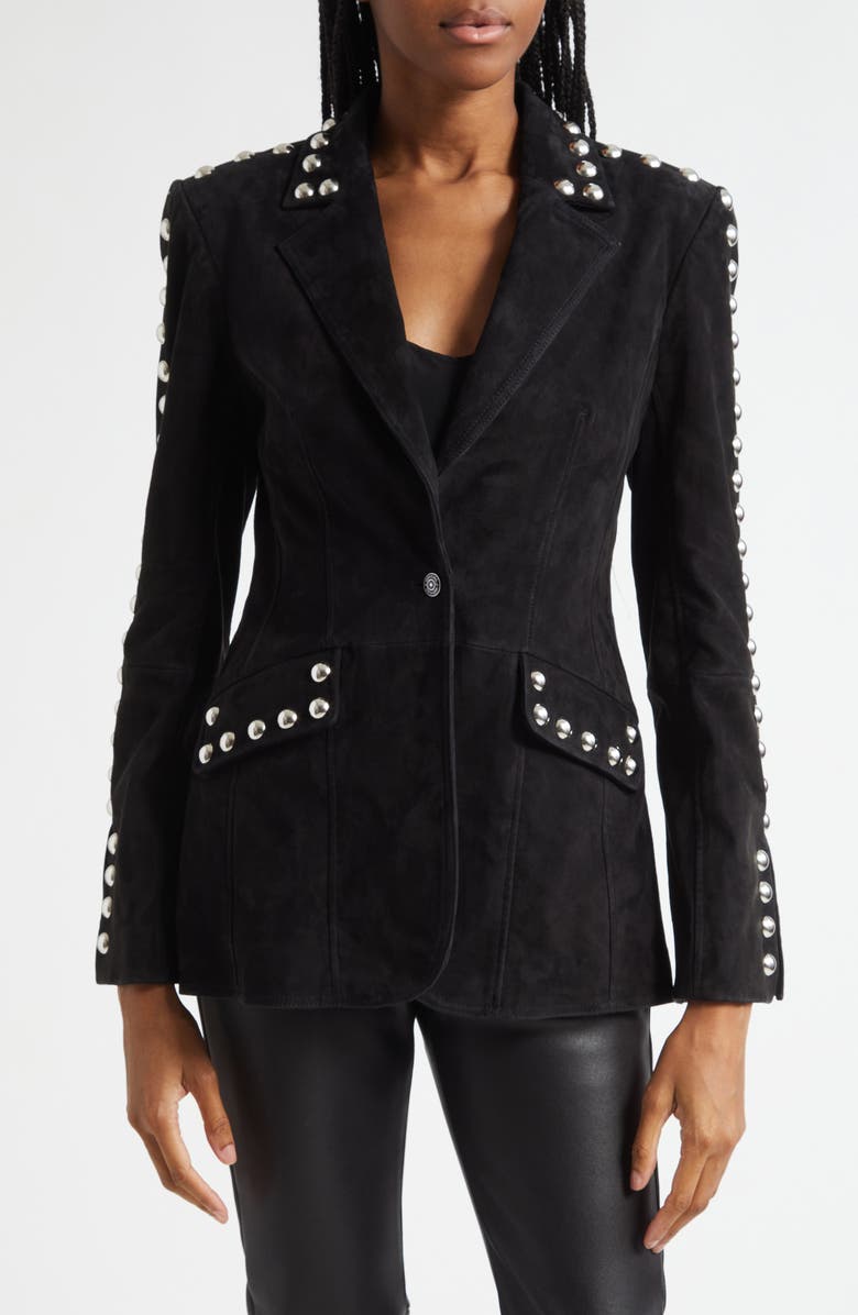 Cinq à Sept Studded Suede Blazer, Main, color, Black