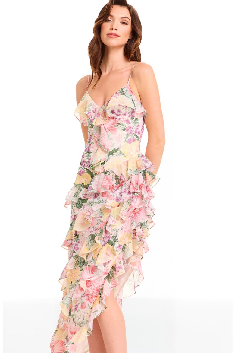 Josefina Metallic Floral Ruffle Detail Gown, Alternate, color, IVORY MULTI