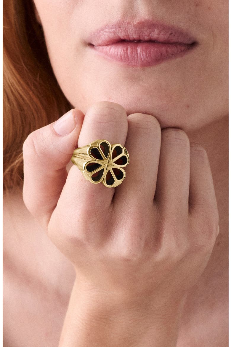 Spade Flower Lace Signet Ring, Alternate, color, GOLD