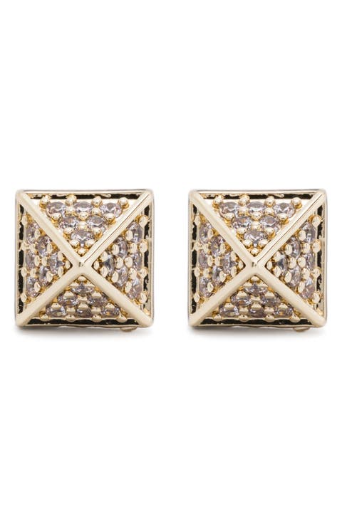 Pyramid Pavé Crystal Stud Earrings