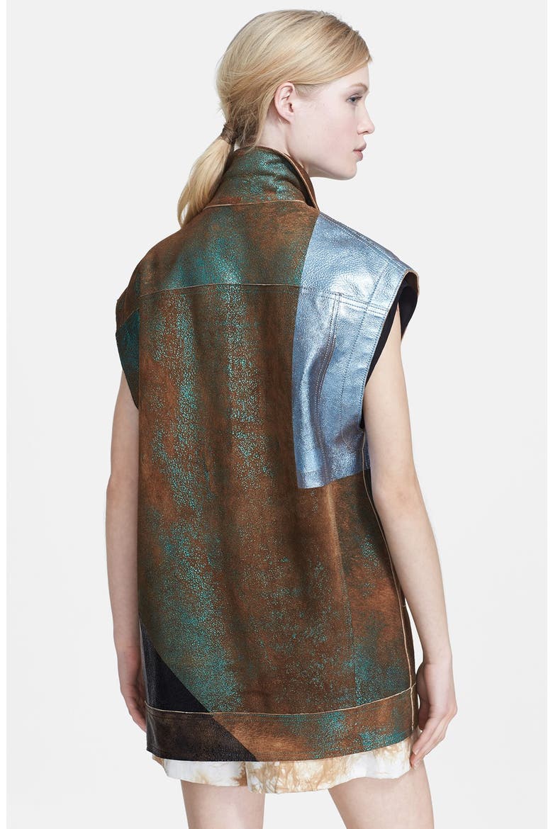 Foiled Moto Leather Vest, Alternate, color, EMERALD