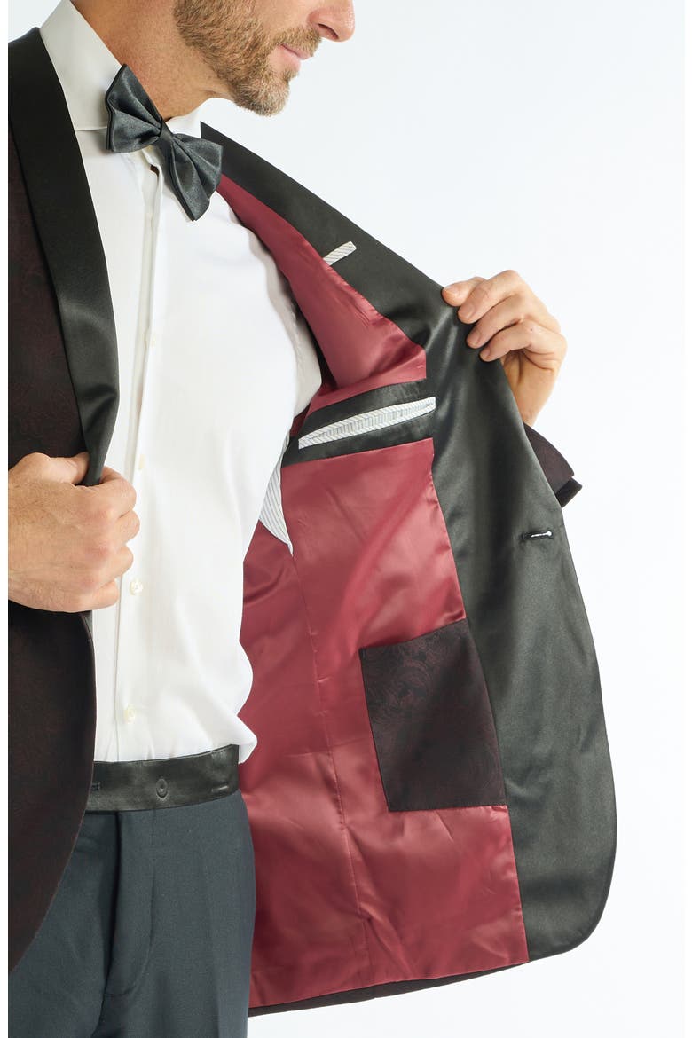 Paisley Jacquard Evening Jacket, Alternate, color, BURGUNDY